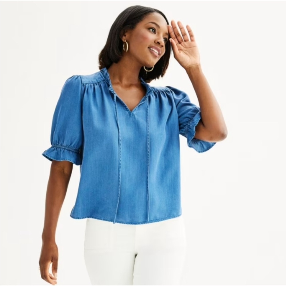 Draper James Blue Puff Sleeve Top